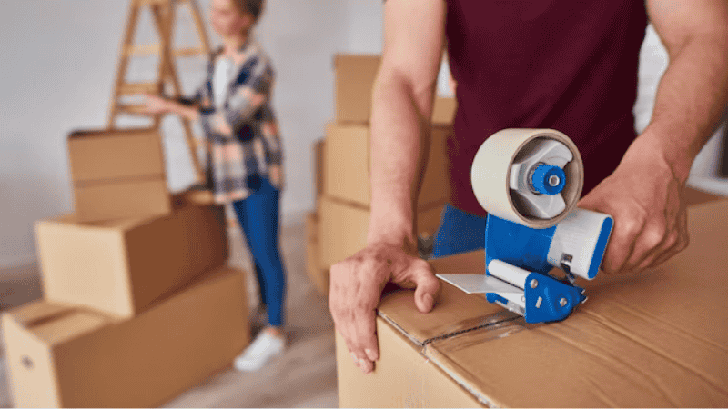Packaging with adhesive tapes
