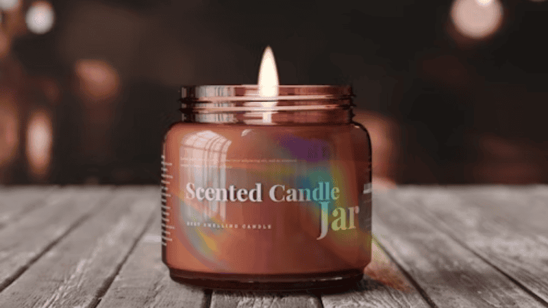 Holographic Laminate Sticker on a Candle Jar