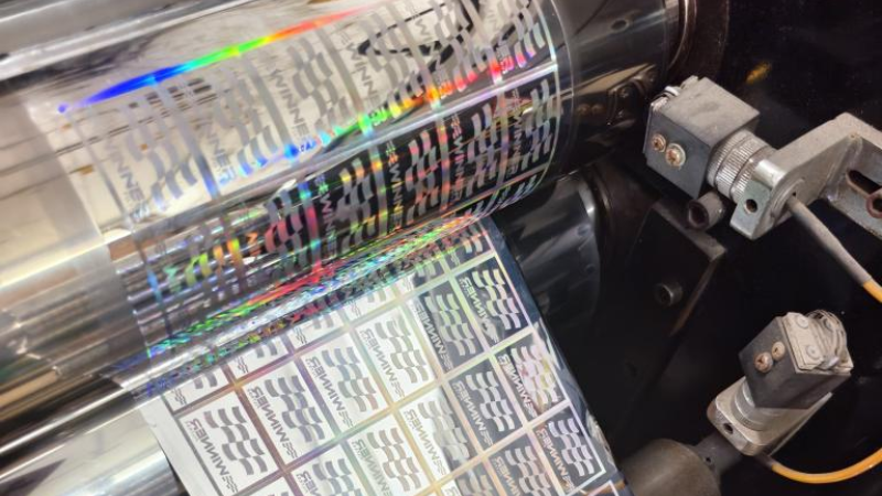 hologram printing machine is making stickers