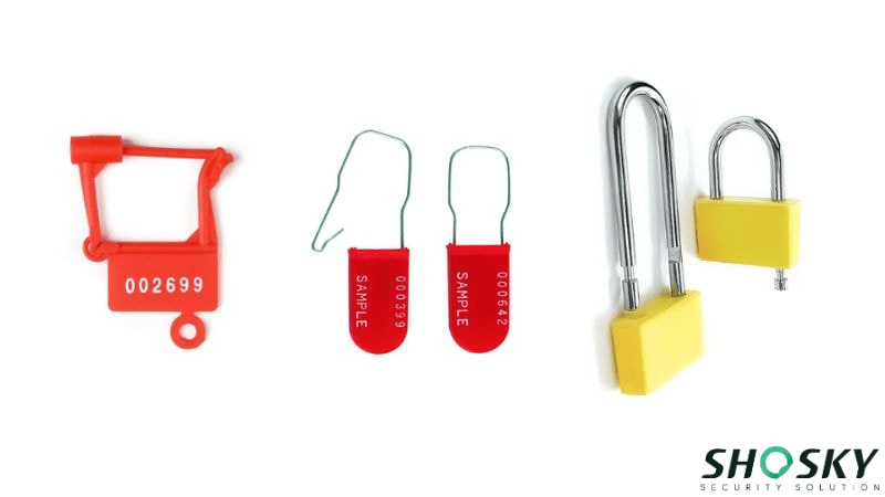 Full Plastic Padlock Seal, Plastic Seals with Metal Wire, and Plastic Seals with Metal Rod