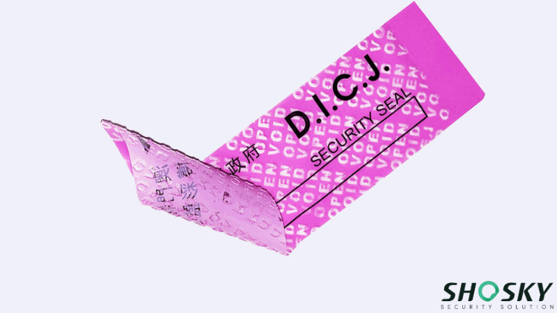 a purple-pink no transfer security label