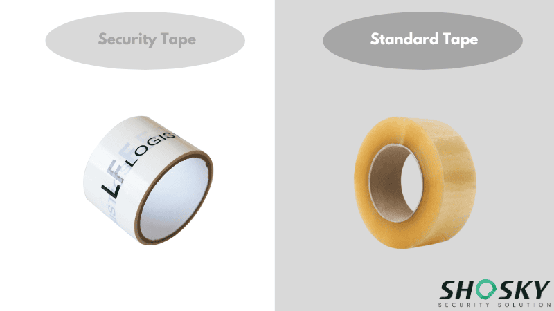 Security tape roll vs. standard packing tape roll