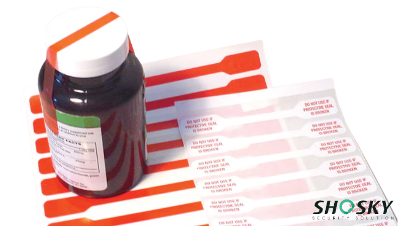 tamper evident label using on a medicine bottle