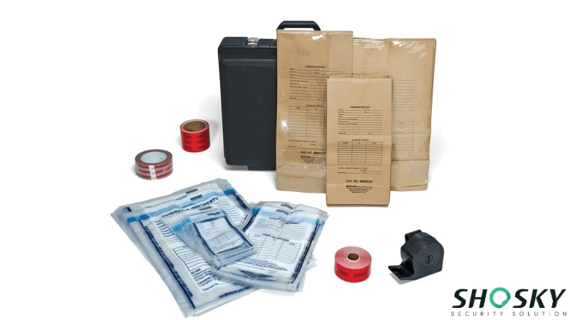 Various types of evidence bag and tamper-evident tape