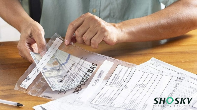 Cash handling with secure deposit bag