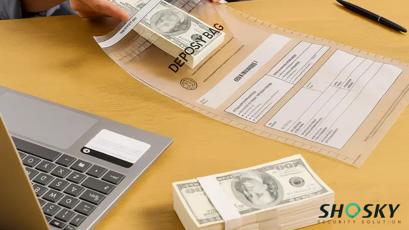 put cash into a deposit bag