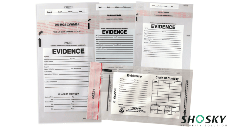 several sealed security evidence bags