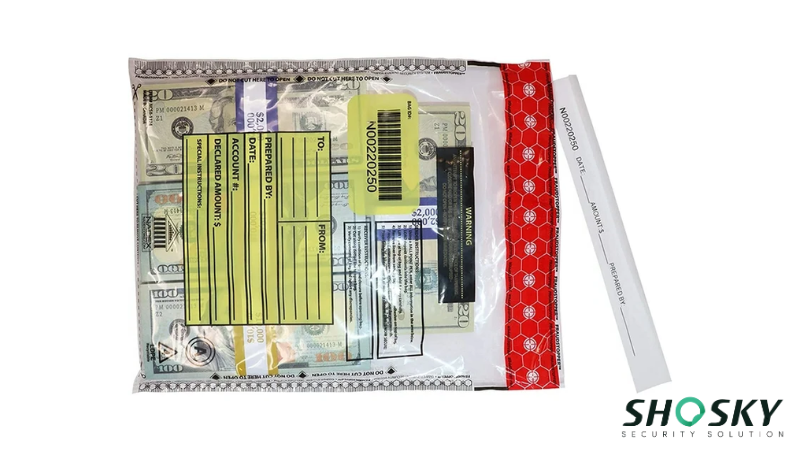 an unsealed deposit bag with cash