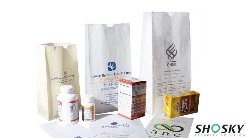 Tamper-evident bags, medication bottles, and boxes