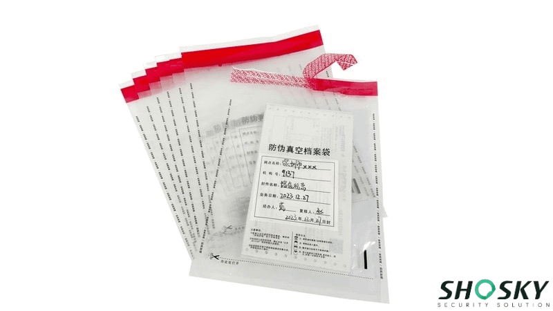 Tamper-evident bags with red security tape