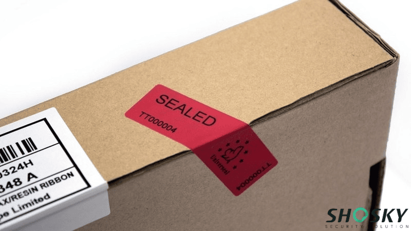 E-Commerce packaging with a red security label