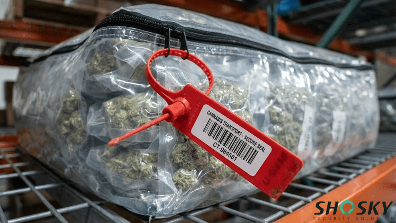 security seal used in the zipper of cannabis transport bag