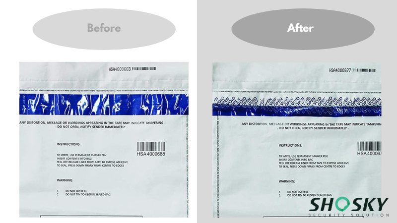 security bag tape with visible proof of opening