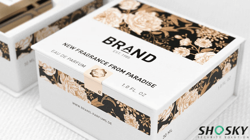 security label using on a perfume product box
