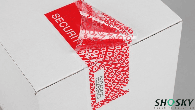 Box sealed with tamper-evident red security tape showing 'OPENED'