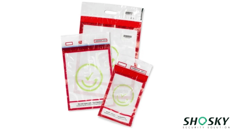 Clear duty-free bags with red borders and ICAO LOGO