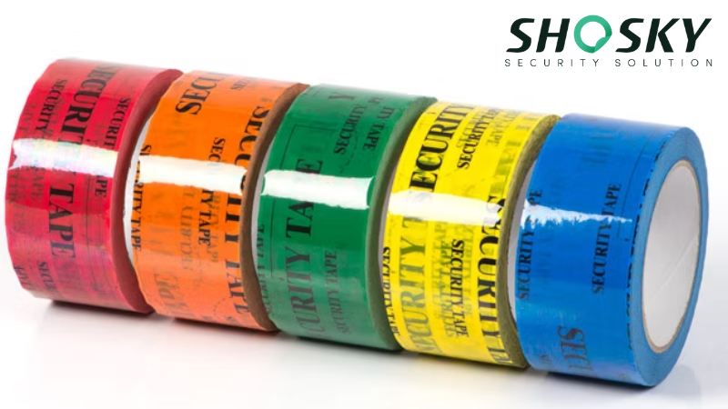 Multi-colored security tape rolls emphasizing proper storage for business applications