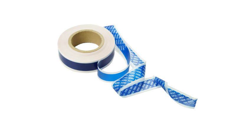 a blue tamper-evident bag tape