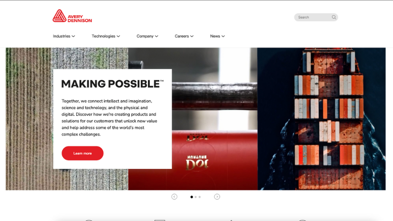 homepage of Avery Dennison