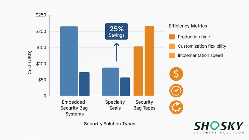 Security bag tape cost savings visualized, showing affordability vs. other tamper-evident options