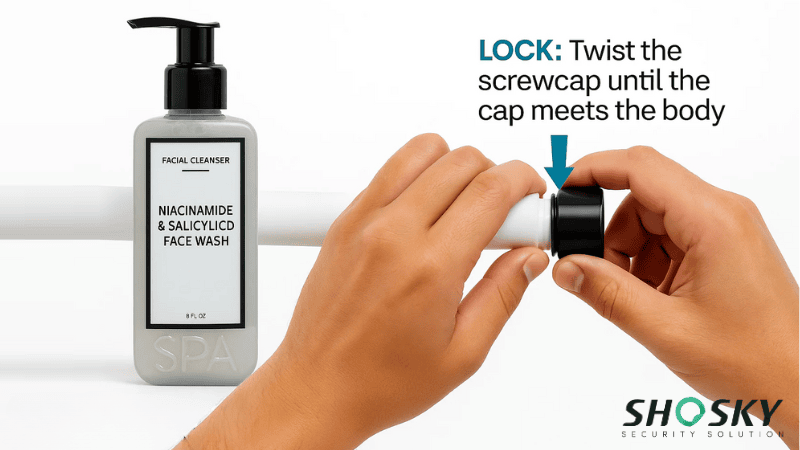 Facial cleanser with twist-and-lock cap mechanism ensuring safety and convenience