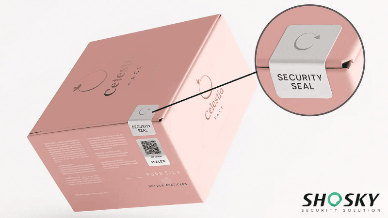 Luxury pink beauty packaging highlighting QR-coded seal for branding and tamper-proofing