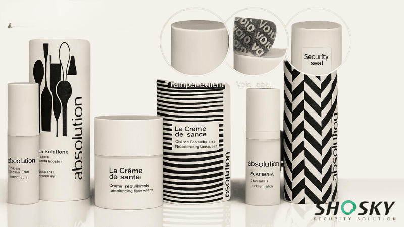 Variety of cylindrical cosmetic containers showcasing tamper-proof features
