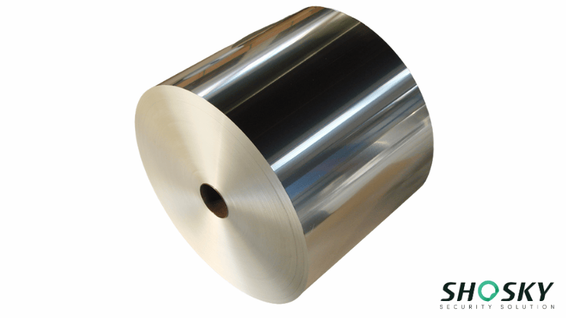 Close-up of unrolled mental roll labeled or product protection