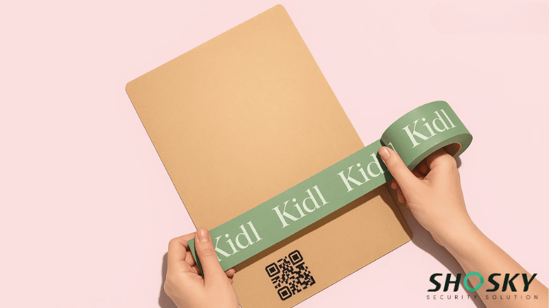 Green tape application on recyclable envelope promoting sustainable packaging solutions