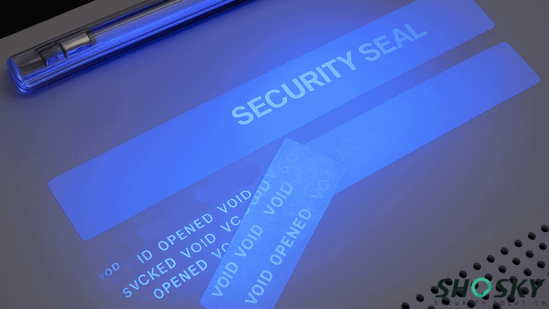 UV ink highlights tampered "VOID" patterns on tape for enhanced protection and verification