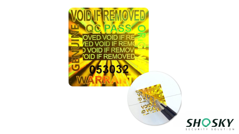 Holographic warranty void label with 'VOID IF REMOVED' text highlighted