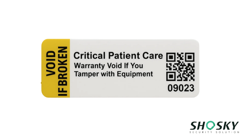 Warranty void label highlighting compliance for critical medical machinery protection