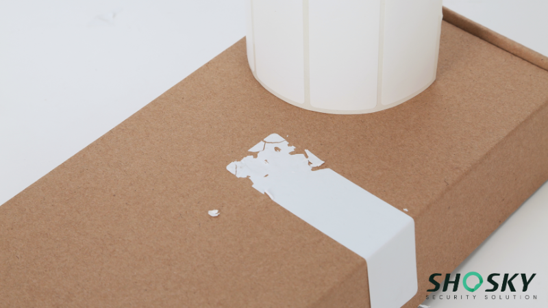 ultra-destructible label using on a kraft box