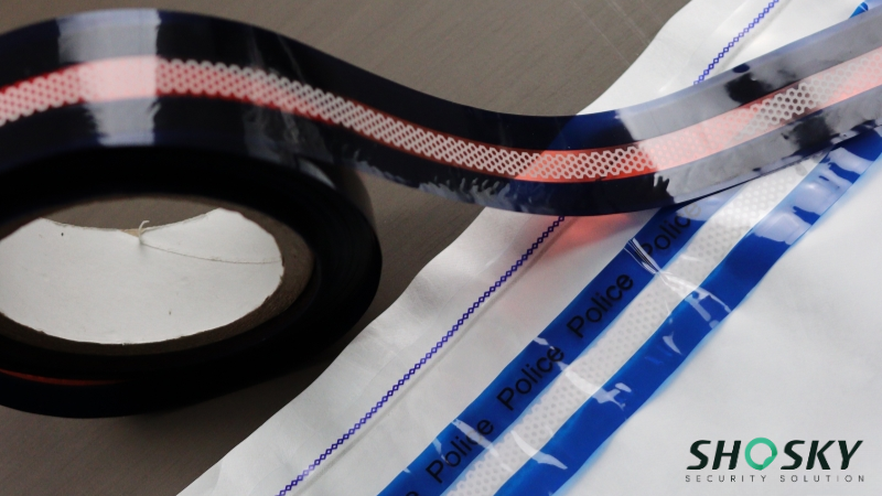 Law enforcement forensic bag featuring anti-tampering tape for chain of custody integrity