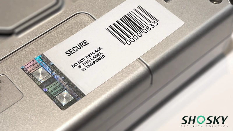 Hologram label on the backside of a laptop