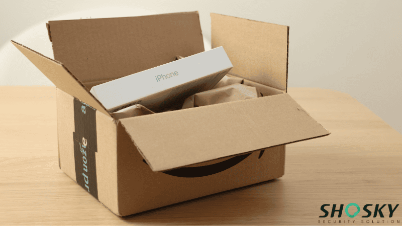 Amazon box packaging sealed with water-activated tape