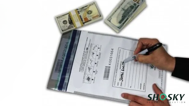 writing on a deposit bag for small business
