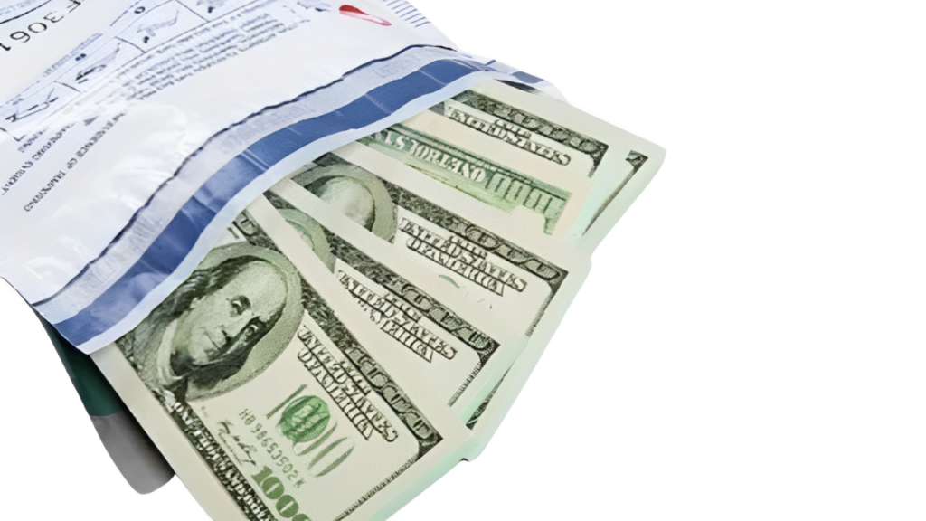 a deposit bag with cash in it