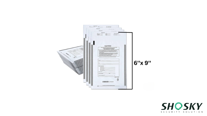 Stack of 6"x9" tamper-proof bank deposit bags