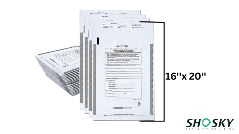 Stack of large sized16"x20" tamper-proof bank deposit bags