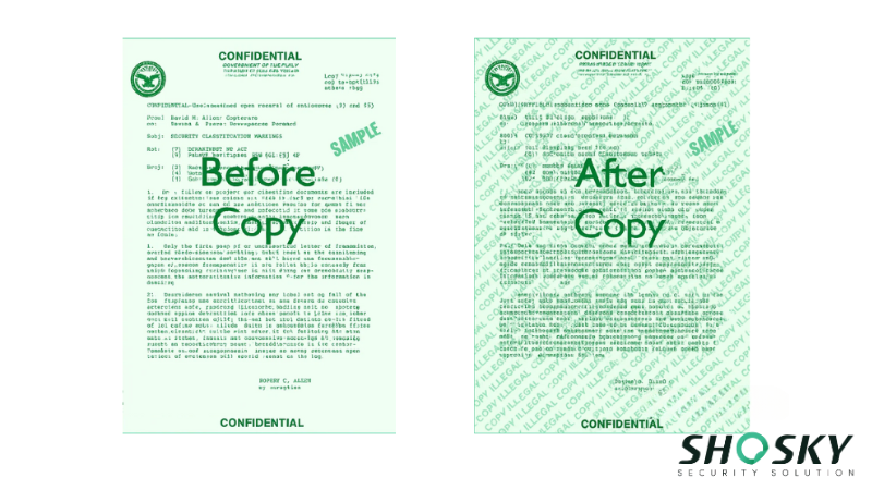 Visual comparison: original confidential document versus unauthorized "COPY" on security paper