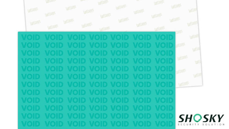 Two sheets of void security paper: one showing a "VOID" pattern, another with subtle text