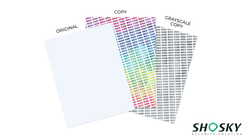 Shows "ORIGINAL" security paper versus color and grayscale "COPY" revealing "VOID"
