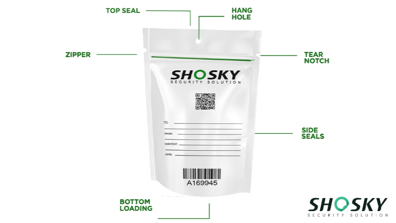 Labeled packaging showcasing SHOSKY branding with bottom load and tamper seal
