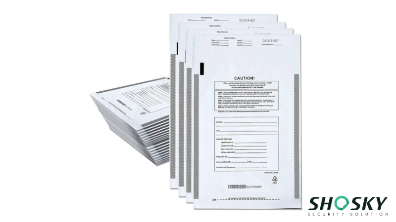 Stack of branded bags designed for secure, traceable document delivery