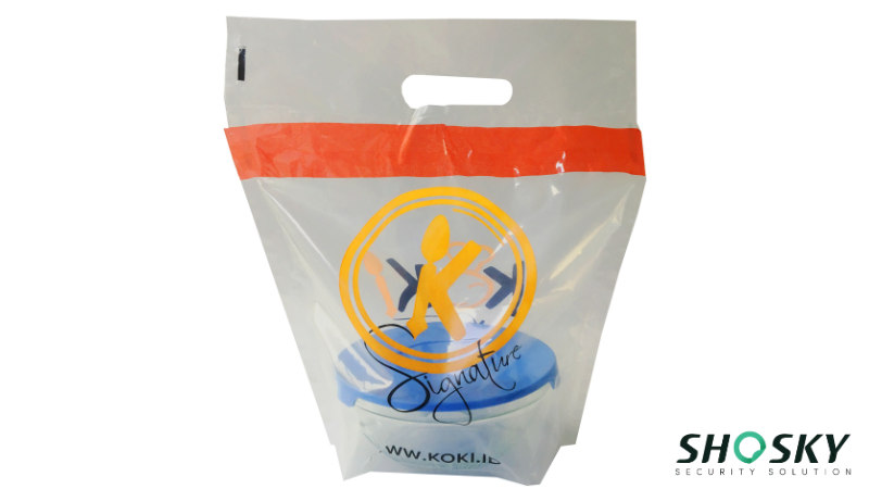 Secure bag with visible brand logo, positioned for maximum recognition impact