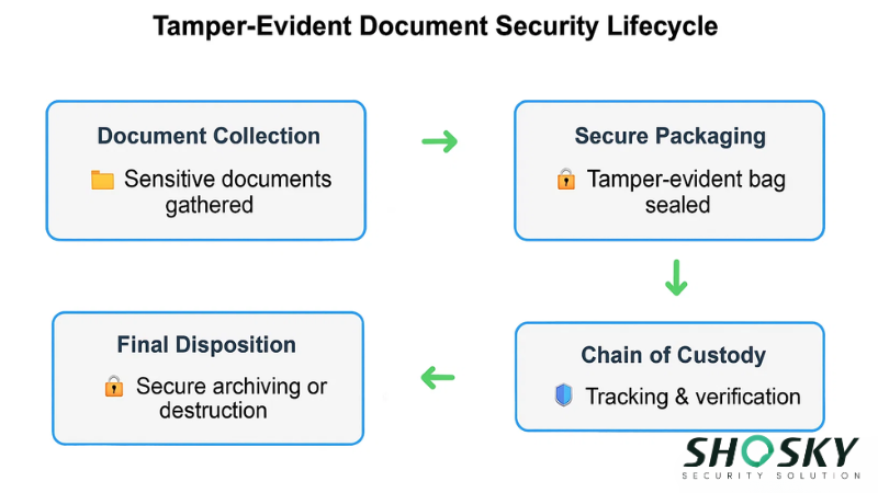 visual outlines four-step flow from collection to disposal of sensitive documents