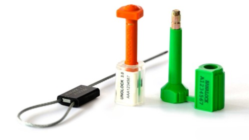 Heavy-duty locking seals used to control access in plant logistics zones