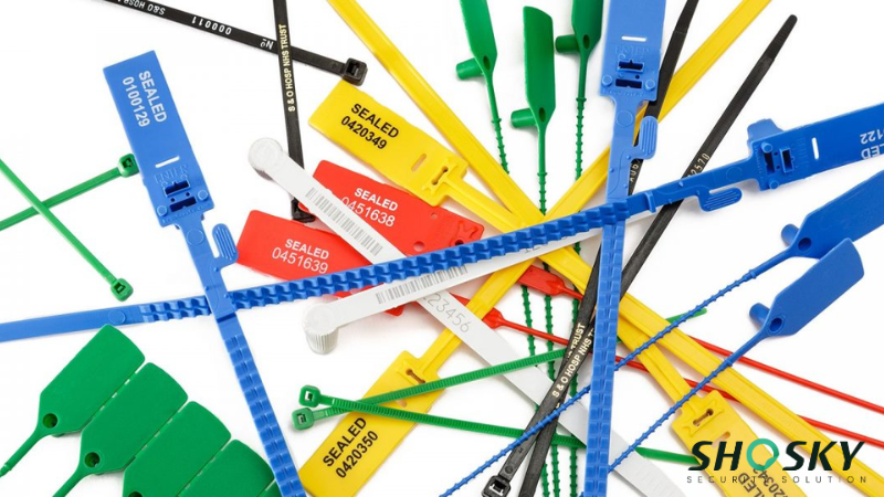 Color-coded plastic seals with serial numbers for secure inventory tracking