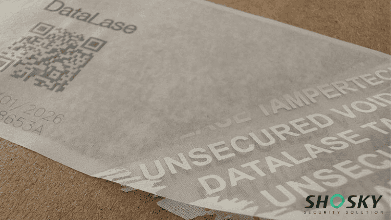 Smart tape shows VOID text when tampering occurs